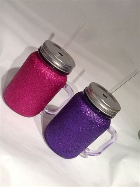 Glittered plastic mason jar, mason jar cup, mason jar, glitter, mason jar with lid and straw by ...