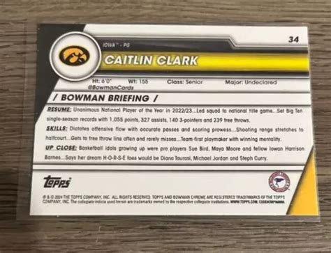 2024 BOWMAN CHROME University Caitlin Clark Pink Refractor 1st Prospect