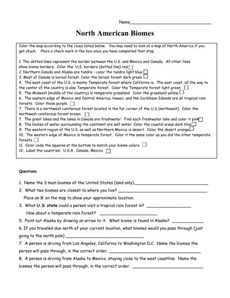 Biomes Of North America Worksheet Worksheets For Kindergarten