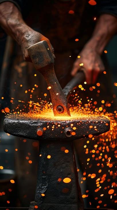 forging fiery iron image blacksmith forging sparks