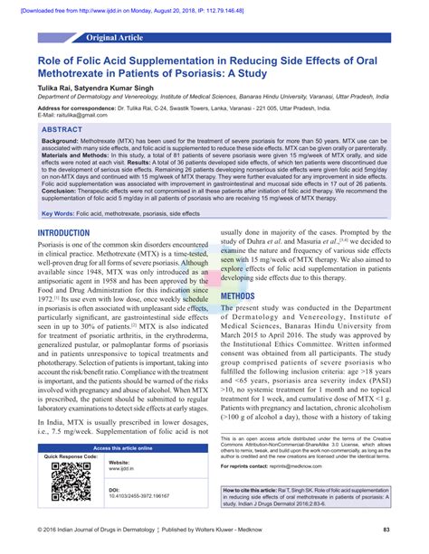 (PDF) Role of folic acid supplementation in reducing side effects of oral methotrexate in ...