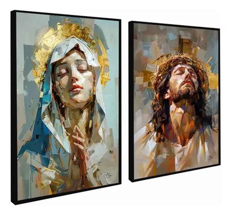 Quadro Jesus Cristo Nossa Senhora F Espiritualidade Moldura