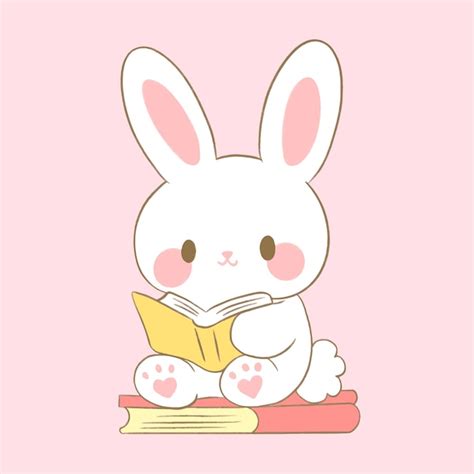 Coelho Kawaii Fofo Lendo Livro Ilustra O Vetorial Coelho Lendo Livro