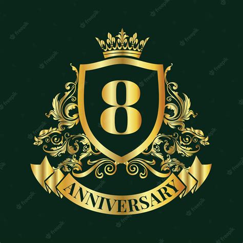 Premium Vector 8th Anniversary Logotype And Gold Ribbon Golden Anniversary Celebration Emblem