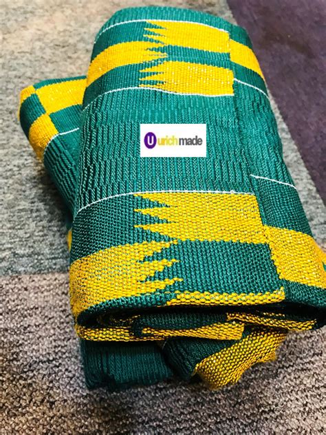 Emerald Green Gold Authentic Kente 6 Yards Genuine Ghana Handwoven