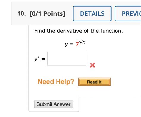 Solved Find The Derivative Of The Function Y 7x Y′