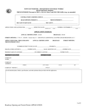 Fillable Online Road Opening Trench Permit Application And Attachments