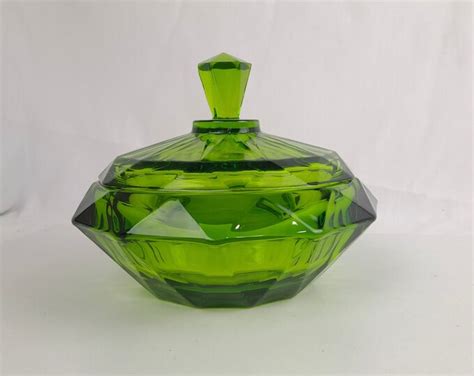 Vintage Avocado Green Art Glass Covered Candy Dish Viking Epic Glass See Pics Etsy