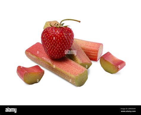 Cut Rhubarb And Fresh Strawberry Isolated On White Stock Photo Alamy