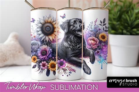 Flat Coated Retriever Tumbler Wrap PNG Graphic By Orange Brush Studio