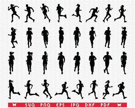 Svg Runners Files Eps Black Silhouette Digital Clipart Dxf For Cricut