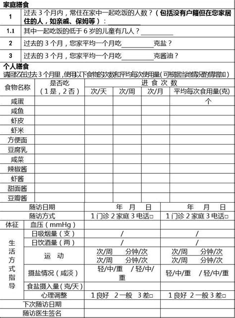 高血压高危人群低盐膳食干预调查与随访记录表word文档在线阅读与下载无忧文档