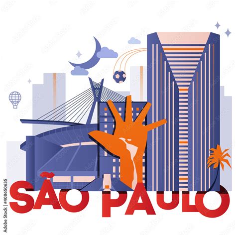 Sao Paulo culture travel night set, famous architectures specialties in ...