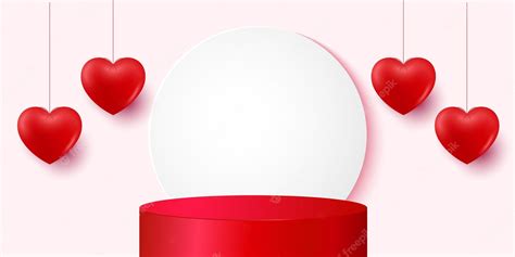 Premium Vector Happy Valentines Day Background With Realistic 3d Love Heart And Podium