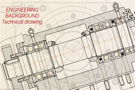 Mechanical Engineering Drawings On Light Background Milling Machine