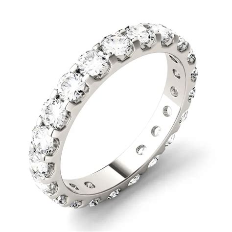 1 90 CTW DEW Round Forever One Moissanite Eternity Band In 14K White Gold