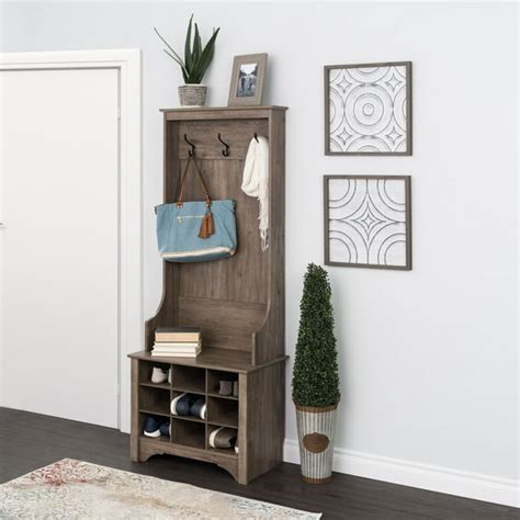 Prepac 27 Narrow Hall Tree With 9 Shoe Cubbies Drifted Gray