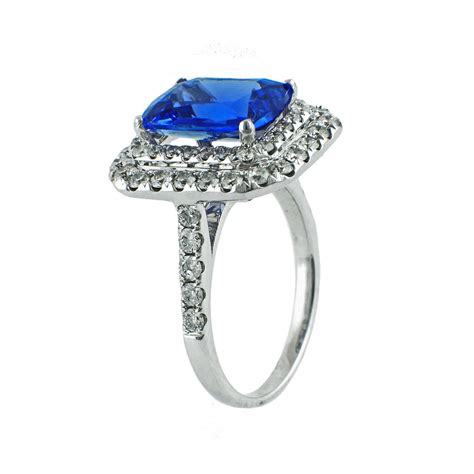 3 77tcw Cushion Cut Tanzanite And Diamonds In 14k White Gold Double Halo