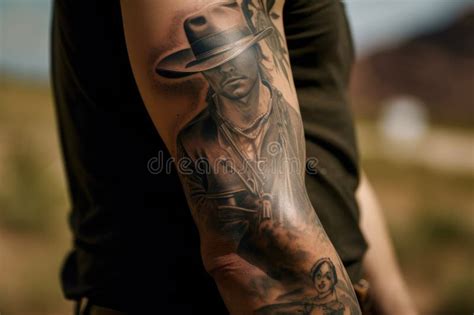 Close-up Shot of Cowboy Tattoo, with Intricate Details Visible Stock ...