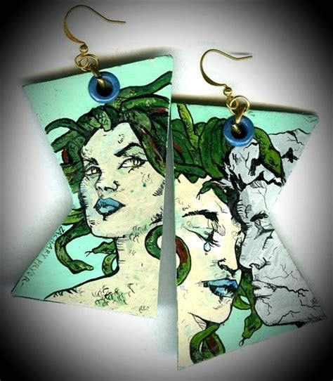 Medusa Earrings Hand Painted Heart Broken Lover Wearable Art Etsy