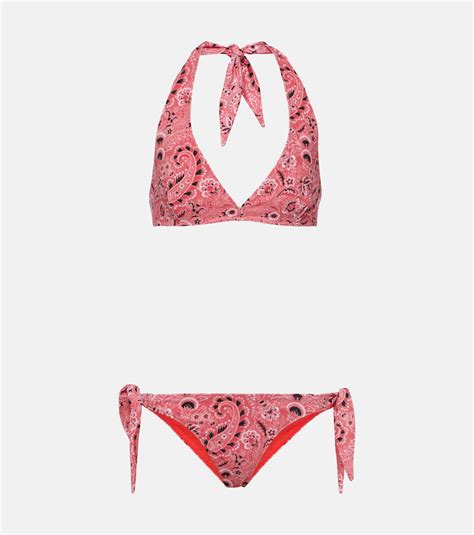 Paisley Halterneck Bikini In Red Etro Mytheresa