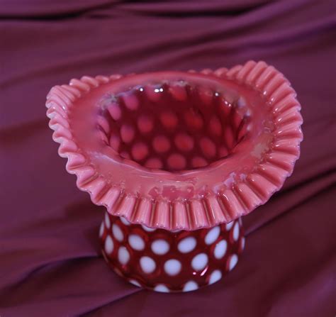 From My Collection A Fenton Cranberry Opalescent Coin Dot Huge Hat Vase