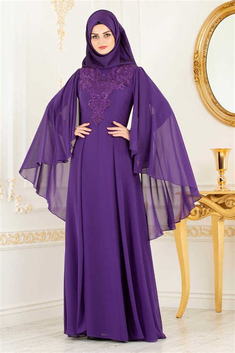 Neva Style Purple Hijab Evening Dress 20421MOR Neva Style