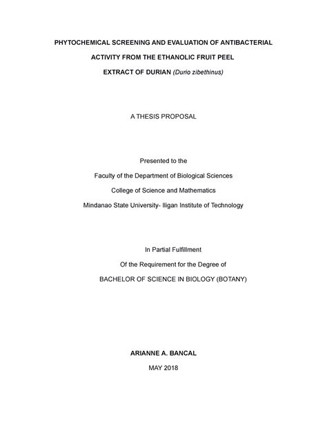 RESEARCH PROPOSAL PHYTOCHEMICAL SCREENING AND EVALUATION OF