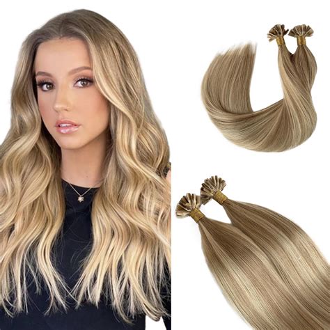 Amazon U Tip Hair Extensions Real Human Hair Blonde Balayage