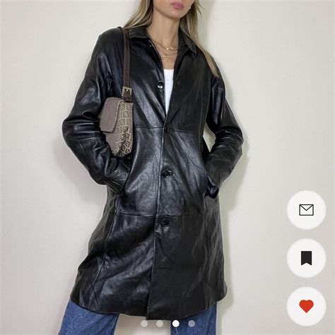 S S Black Long Leather Coat Repop From Depop