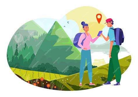 Aventura Viaje Concepto Vector Ilustración Plana Pareja Hombre Mujer