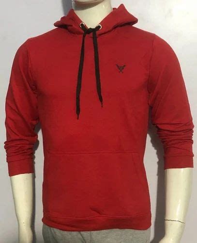 Polyester Plain Men Red Hooded Cotton Sweatshirt At Rs 360 Piece In