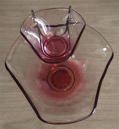 Vintage Indiana Glass Chip Dip Bowl Set Red Ombre Retro Ebay