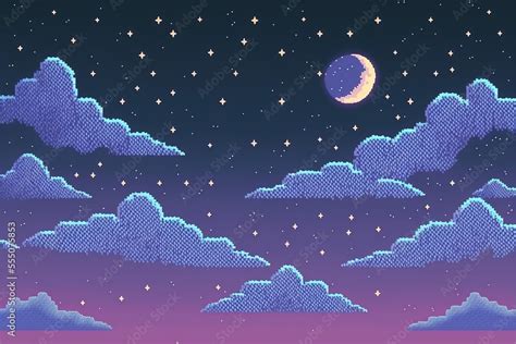 Pixel Art Starry Night Sky Background Generative Ai Stock Illustration