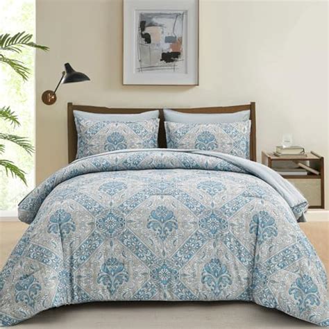 Amazon Drucon Blue Comforter Set King Size 7 Piece Damask Pattern