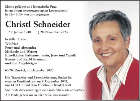 Traueranzeigen Von Christl Schneider Vrm Trauer De