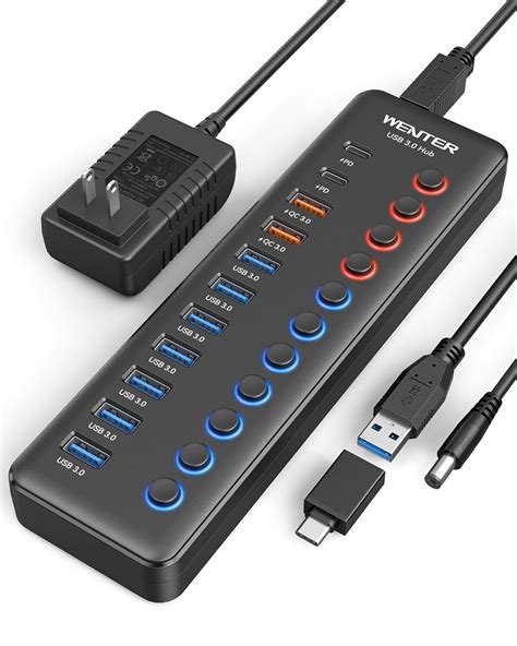 Powered USB 3 0 Hub Wenter 48W 11 Port USB Hub Splitter 7 Faster Data