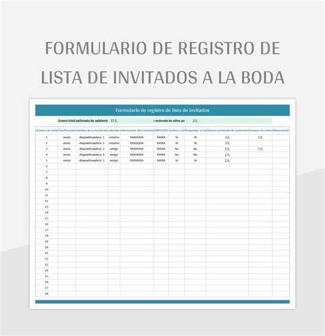 Plantilla De Formato Excel Formulario De Registro De Lista De Invitados