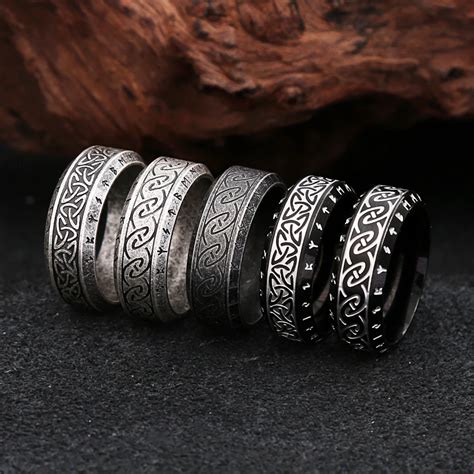 Retro L Stainless Steel Nordic Viking Rune Ring For Men Women