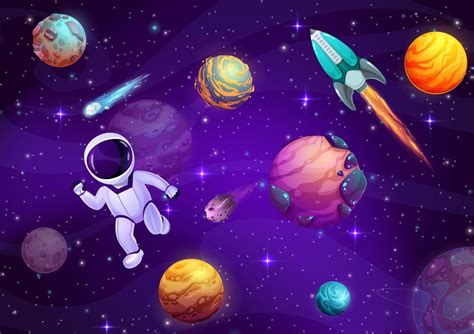 Dibujos Animados Astronauta En Exterior Espacio Estrellado Galaxia