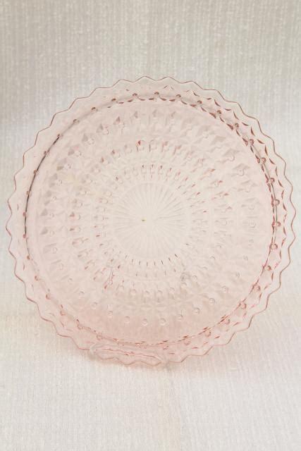 Vintage Pink Depression Glass Sandwich Or Cake Plate Jeannette Holiday Buttons And Bows Pattern