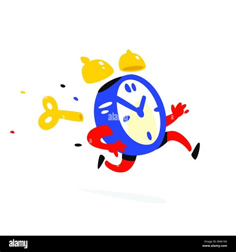 Cartoon Character Running Alarm Clock Vector Illustration Time Is Up