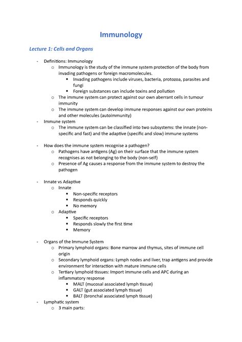 Immunology Lecture Notes 1 6 Immunology Lecture 1 Cells And Organs