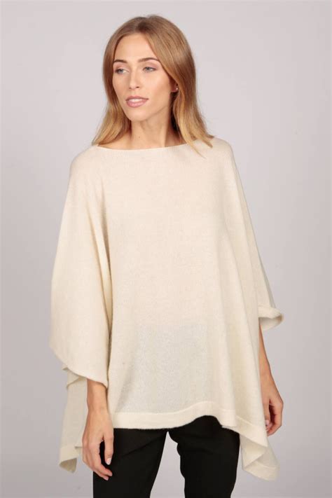 Cashmere Boat Neck Poncho In Cream White Italyincashmere