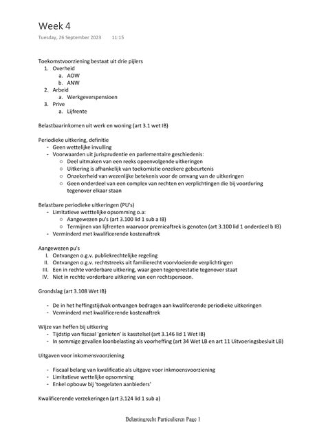 Belastingrecht Par Week 4 Toekomstvoorziening Bestaat Uit Drie