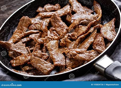 Tender and Juicy Strips of Fried Ribeye Beef Steak Stock Photo - Image ...