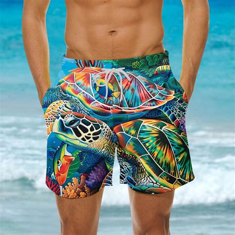 Poteti Swimming Trunks For Men Quick Dry Tropical Print Hawaiian Beach