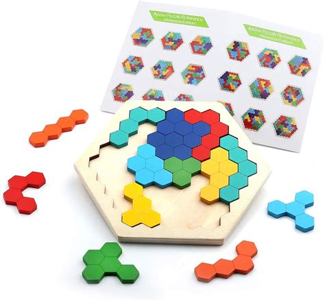 Coogam Wooden Hexagon Puzzle For Kid Adults Shape Block Tangram Brain