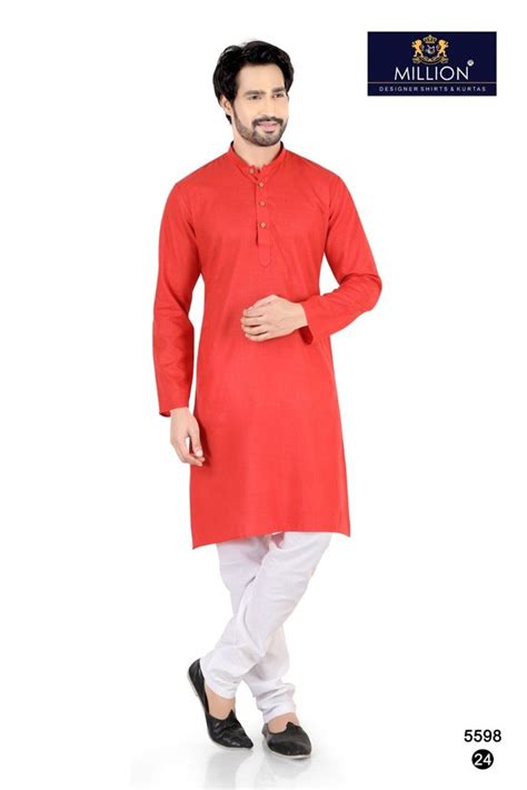 Gerua Orange Men Cotton Kurta At ₹ 495 Piece Men Cotton Kurta In