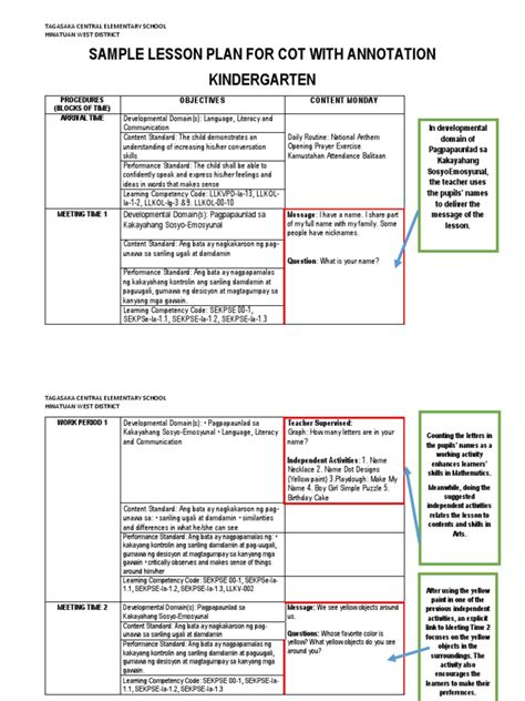 Sample Lesson Plan For Cot With Annotation Pdf Lesson Plan Literacy